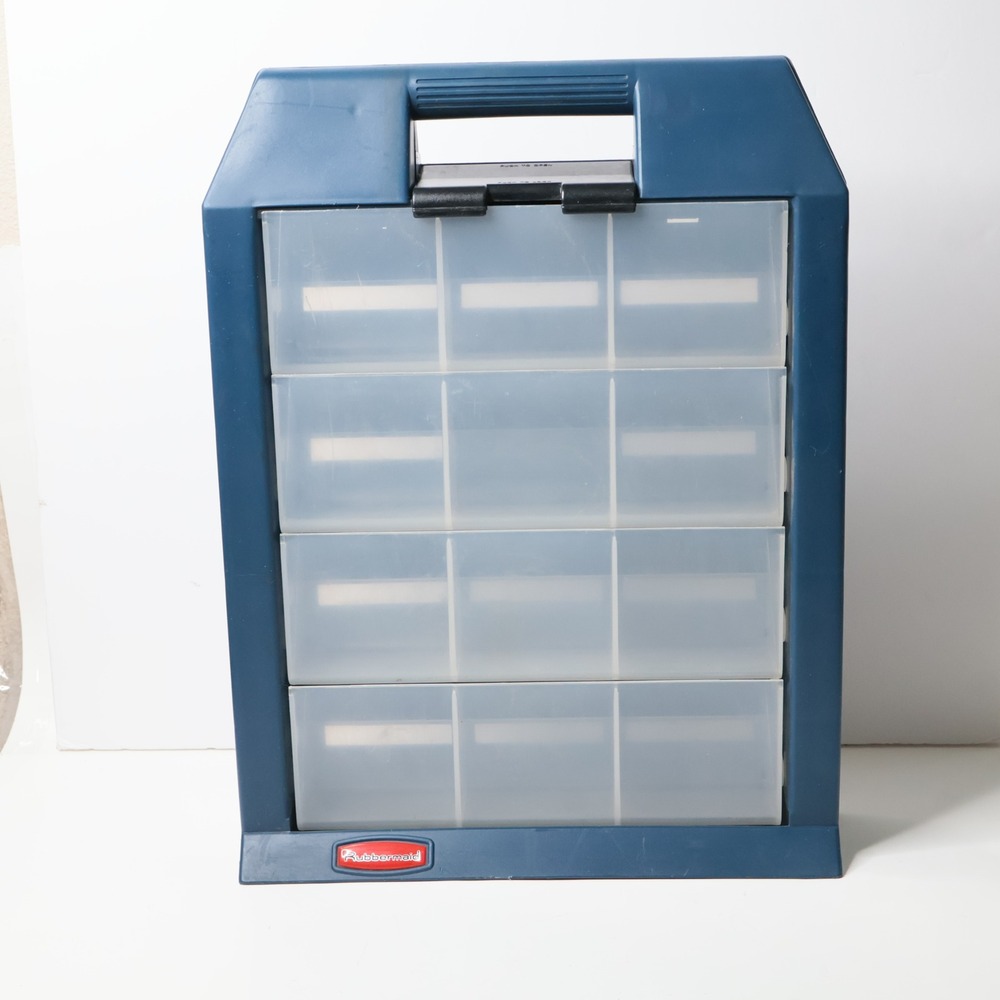 Rubbermaid Tilt Out 12 Compartment Storage-Organizer-Carrying Case Latch Blue